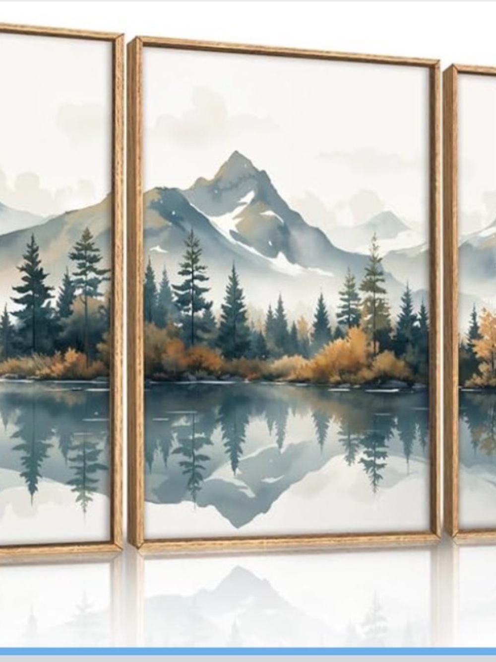 New Large White Mountain Wall Art Framed.  Set of 3 each measuring (24"x36")